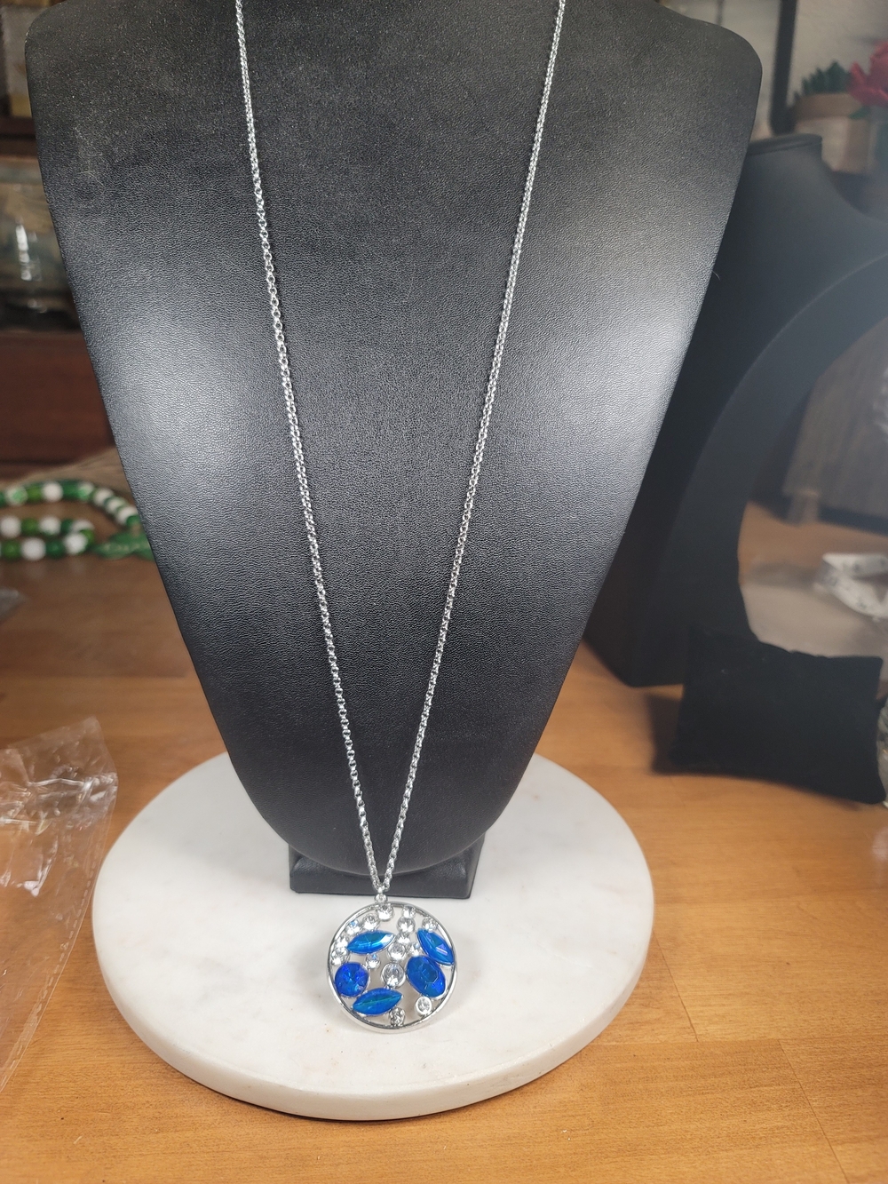 paparazzi Silver Necklace with Blue & White Rhinestone Accents